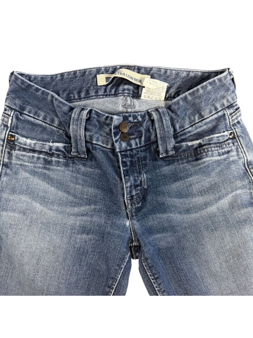 Gap Curvy Ultra Low Rise Distressed Blue Jeans Size 2R Womens Casual Denim